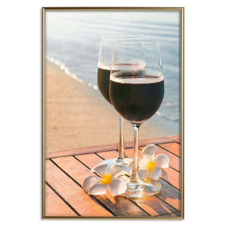 Poster Romantic Refreshment - romantic composition with wine against the sea 136046 additionalImage 9