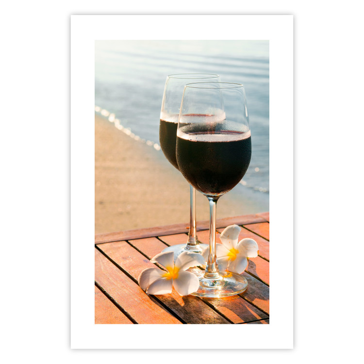 Poster Romantic Refreshment - romantic composition with wine against the sea 136046 additionalImage 11