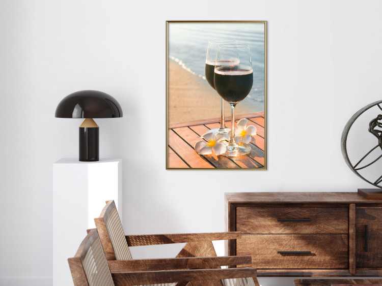Poster Romantic Refreshment - romantic composition with wine against the sea 136046 additionalImage 16