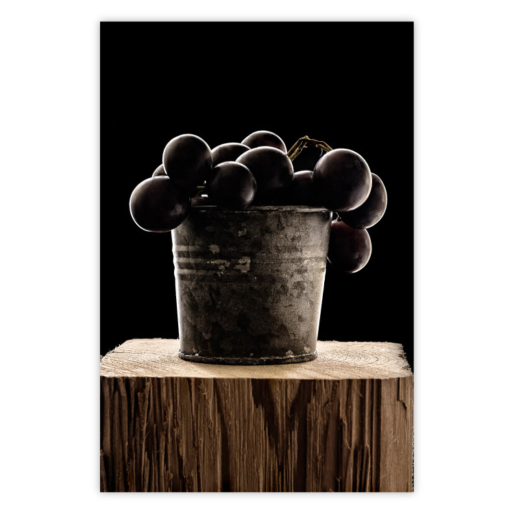 Wall Poster Juice of Love - metal bucket with fruits standing on a wooden stump 138046