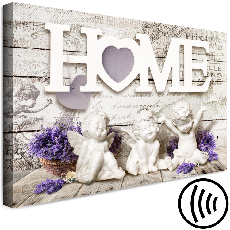 Canvas Art Print Angels' Home (1-piece) Wide - cheerful figurines and white text in the background 142246 additionalImage 6