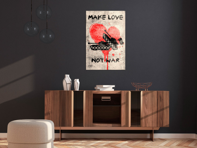 Canvas Print Make Love Not War (1-piece) Vertical - tanks and message text 142446 additionalImage 3