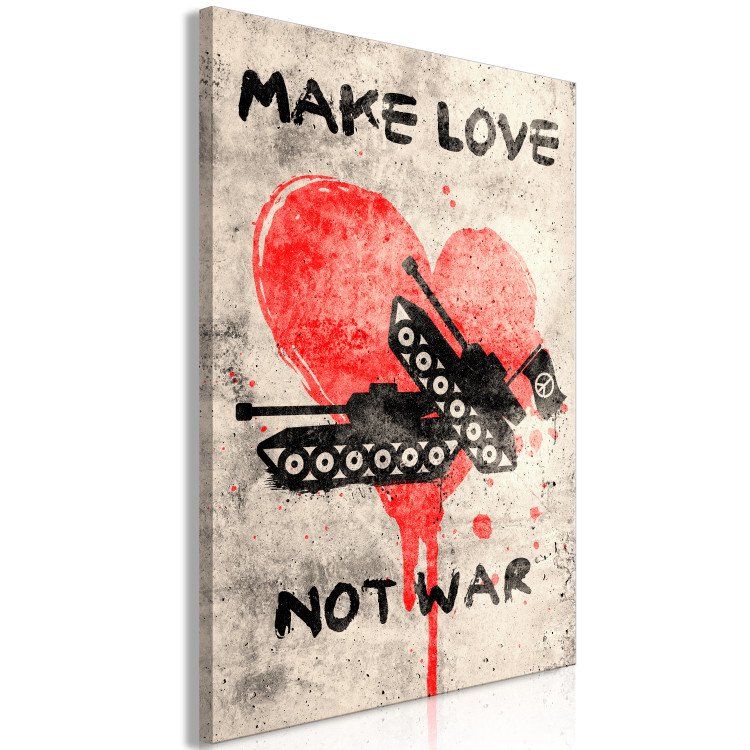 Canvas Print Make Love Not War (1-piece) Vertical - tanks and message text 142446 additionalImage 2