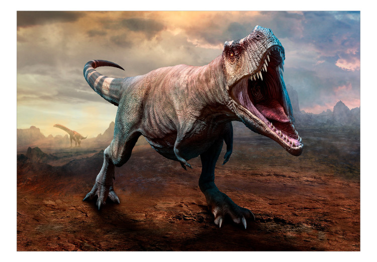 Photo Wallpaper Menacing tyrannosaurus attacks - dark landscape with dinosaur for kids 142746 additionalImage 1