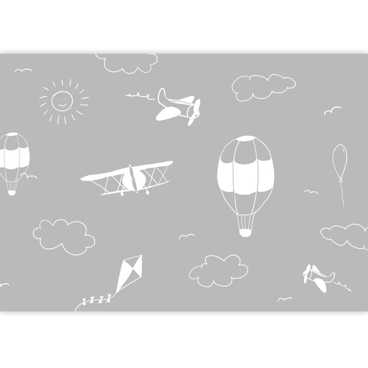 Photo Wallpaper Sky Flight - Drawn Planes Against the Background of a Gray Sky With Clouds 145146 additionalImage 5