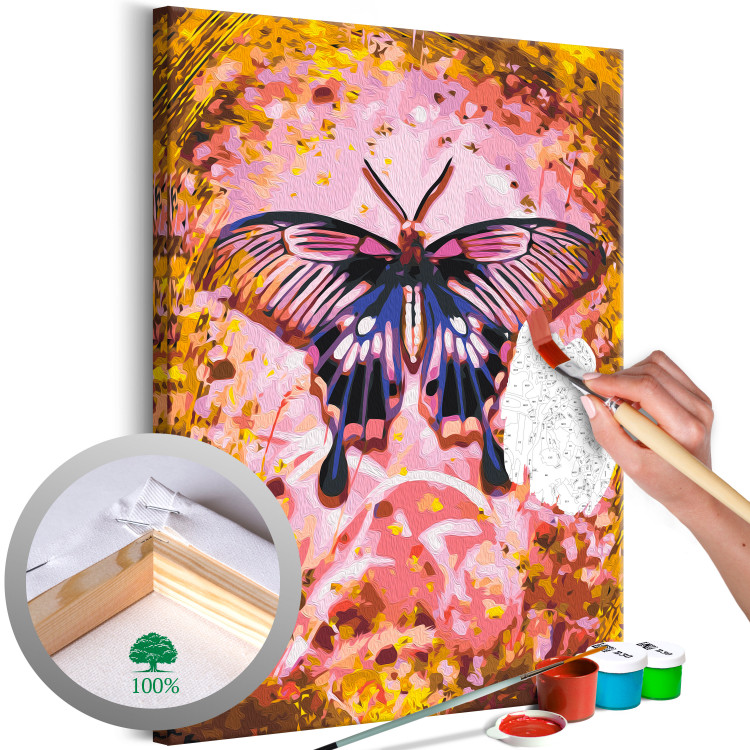 Paint by number Sweet Pink - Purple Butterfly on a Background of Flowers and Golden Rubs 146546