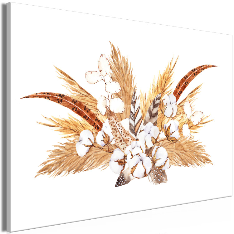 Canvas Print Watercolor Bouquet - Composition of Feathers and Dry Grass in Shades of Beige 149746 additionalImage 2