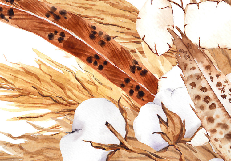 Canvas Print Watercolor Bouquet - Composition of Feathers and Dry Grass in Shades of Beige 149746 additionalImage 4