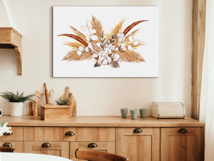 Canvas Print Watercolor Bouquet - Composition of Feathers and Dry Grass in Shades of Beige 149746 additionalImage 3