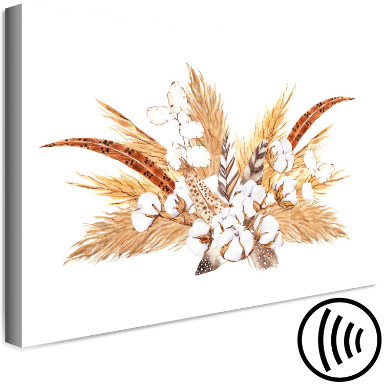 Canvas Print Watercolor Bouquet - Composition of Feathers and Dry Grass in Shades of Beige 149746 additionalImage 6