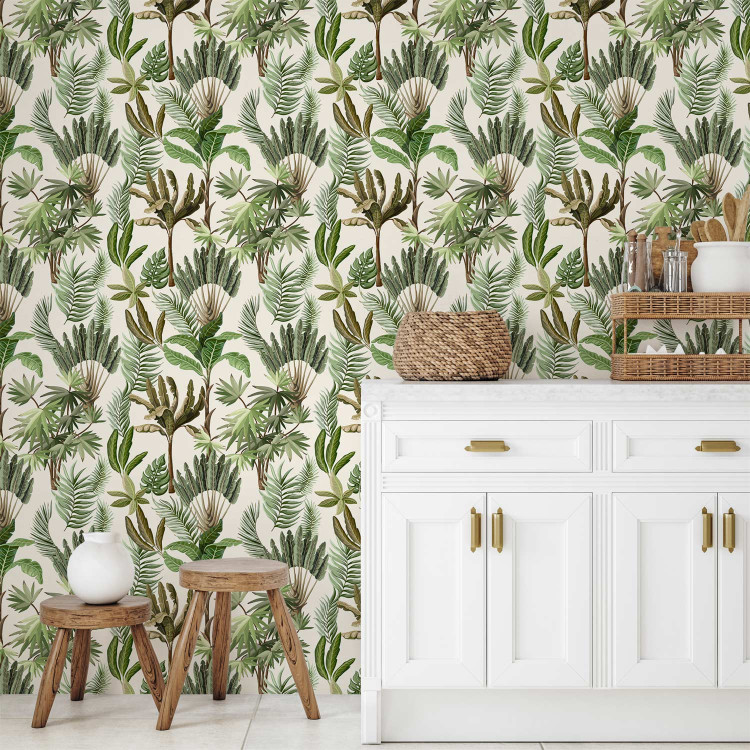 Wallpaper Exotic Pattern - Green Palm Trees and Banana Trees on a White Background 150046 additionalImage 8