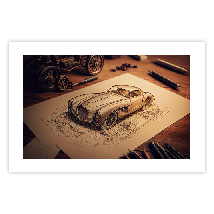 Poster Car Sketch - A Drawing of a Retro Car Generated by AI 151146 additionalImage 12