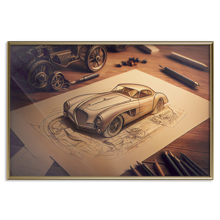 Poster Car Sketch - A Drawing of a Retro Car Generated by AI 151146 additionalImage 16