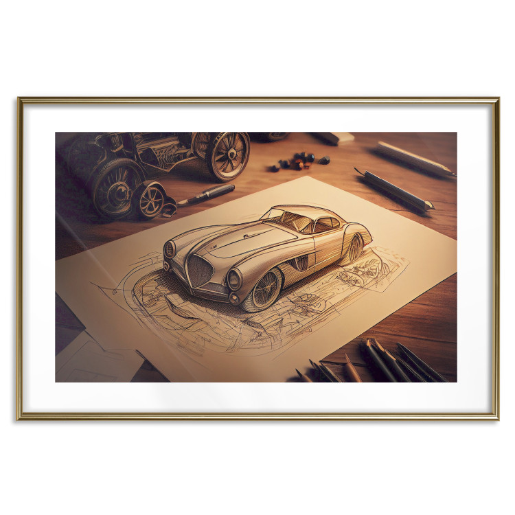 Poster Car Sketch - A Drawing of a Retro Car Generated by AI 151146 additionalImage 17