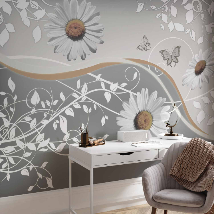 Wall Mural Daisies - Fantasy with Flowers on Background with Plant Pattern and Butterflies 60846 additionalImage 4