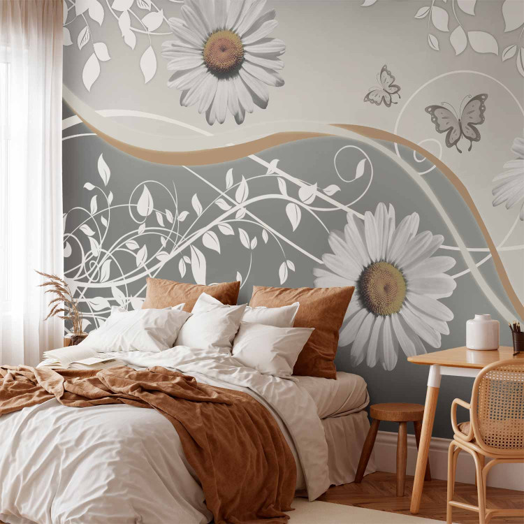 Wall Mural Daisies - Fantasy with Flowers on Background with Plant Pattern and Butterflies 60846 additionalImage 2