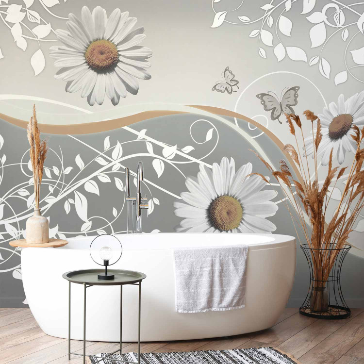 Wall Mural Daisies - Fantasy with Flowers on Background with Plant Pattern and Butterflies 60846 additionalImage 8