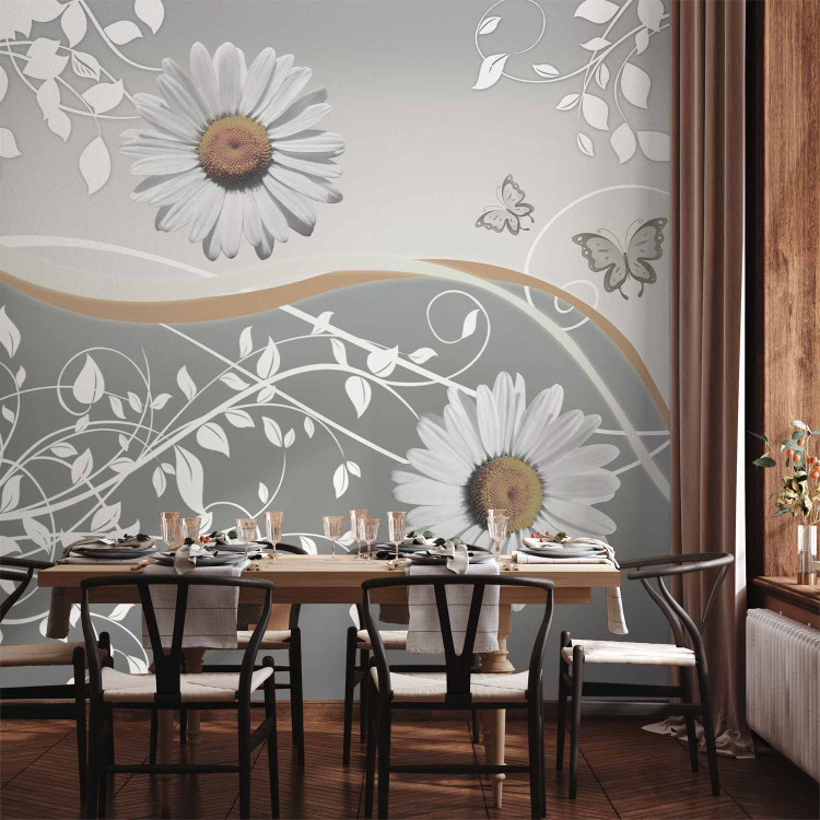 Wall Mural Daisies - Fantasy with Flowers on Background with Plant Pattern and Butterflies 60846 additionalImage 6