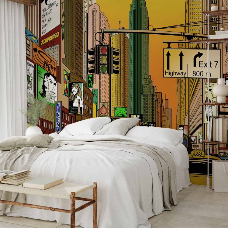 Wall Mural Comic about New York - Colorful Architecture with a Yellow Taxi Car 61546 additionalImage 2