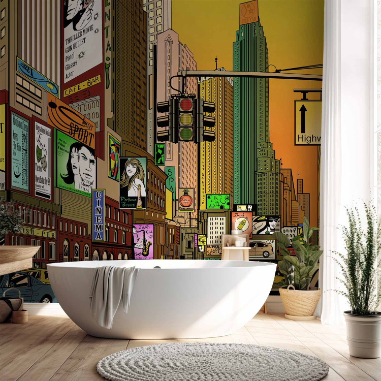Wall Mural Comic about New York - Colorful Architecture with a Yellow Taxi Car 61546 additionalImage 8