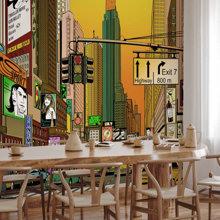 Wall Mural Comic about New York - Colorful Architecture with a Yellow Taxi Car 61546 additionalImage 7