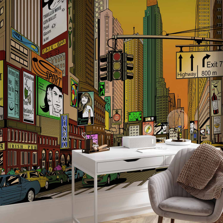 Wall Mural Comic about New York - Colorful Architecture with a Yellow Taxi Car 61546 additionalImage 4