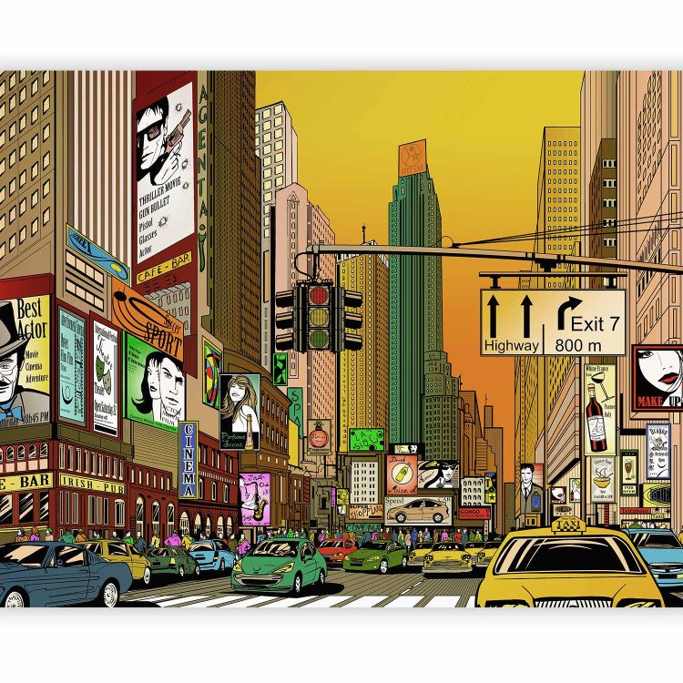 Wall Mural Comic about New York - Colorful Architecture with a Yellow Taxi Car 61546 additionalImage 5