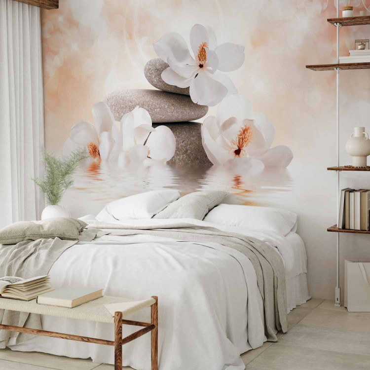 Wall Mural Orient - magnolia flower motif with zen stones on a delicate background 87846 additionalImage 2