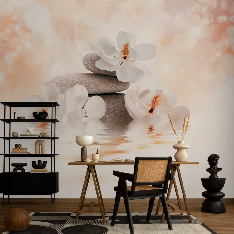 Wall Mural Orient - magnolia flower motif with zen stones on a delicate background 87846 additionalImage 4
