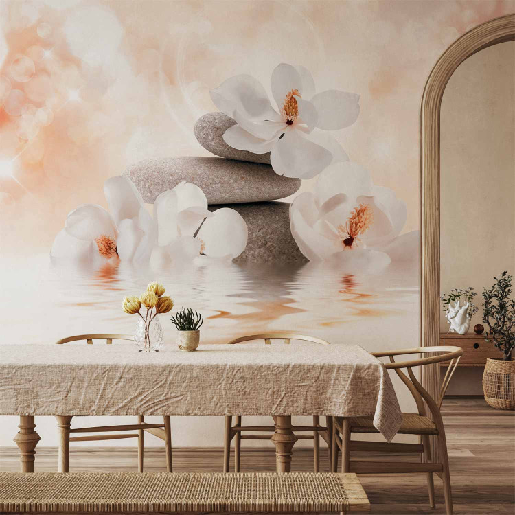 Wall Mural Orient - magnolia flower motif with zen stones on a delicate background 87846 additionalImage 6