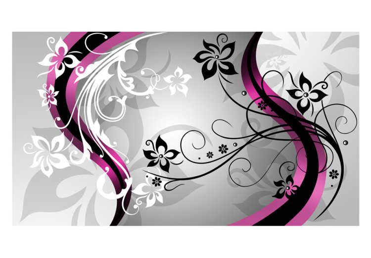 Photo Wallpaper Floral pink esy-flores - abstract with flowers on silver background 96646 additionalImage 1