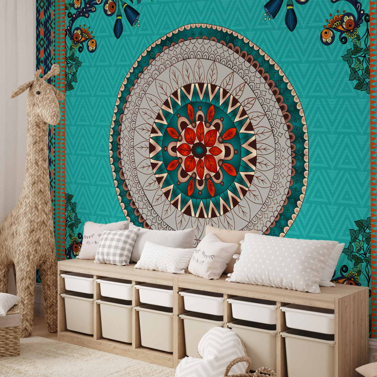 Wall Mural Folk inspiration - an abstraction with a coloured circle on an ornate background 96846 additionalImage 2