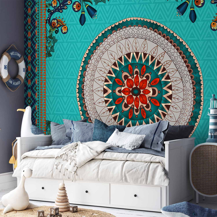 Wall Mural Folk inspiration - an abstraction with a coloured circle on an ornate background 96846 additionalImage 8