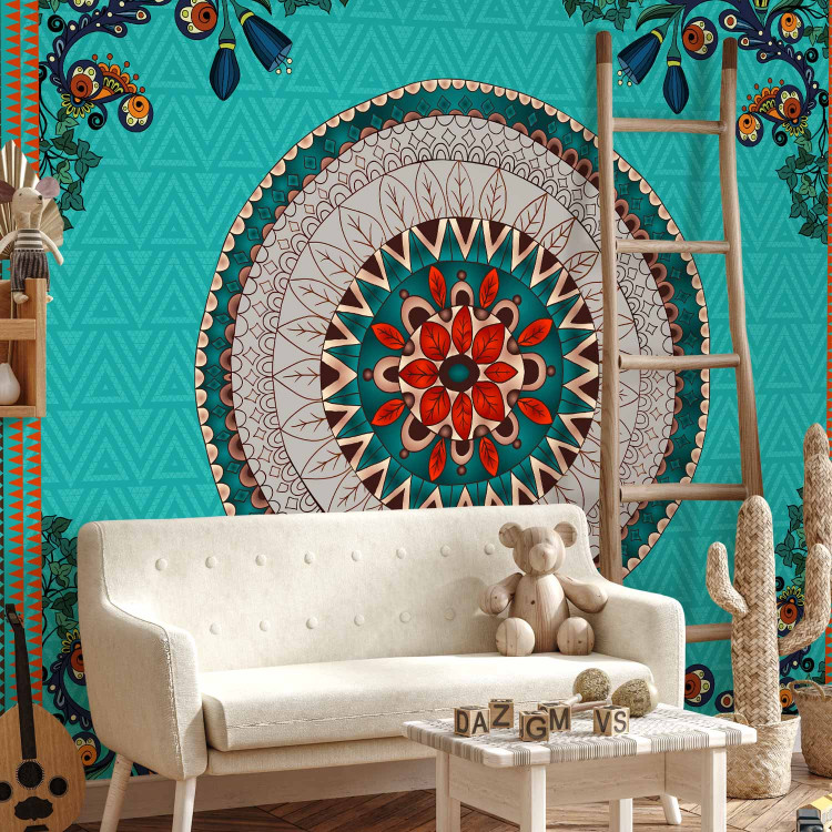 Wall Mural Folk inspiration - an abstraction with a coloured circle on an ornate background 96846 additionalImage 7