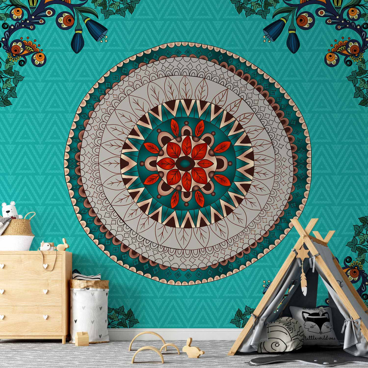 Wall Mural Folk inspiration - an abstraction with a coloured circle on an ornate background 96846 additionalImage 6