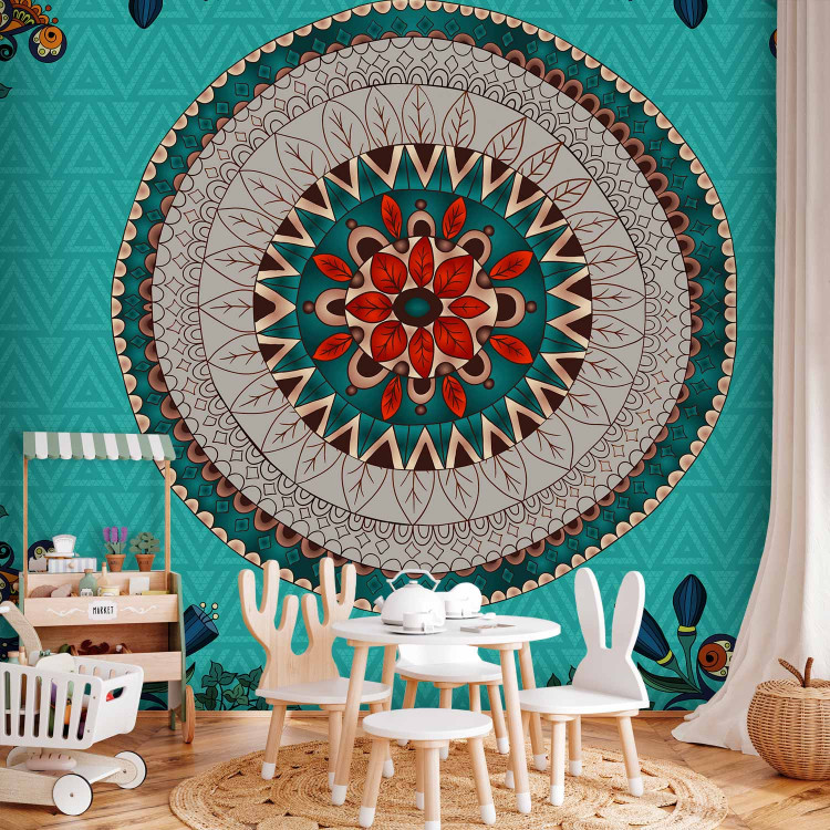 Wall Mural Folk inspiration - an abstraction with a coloured circle on an ornate background 96846 additionalImage 4