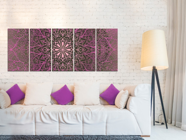 Canvas Art Print Pink and brown mandala - graphic depicting a fragment of the pattern 104756 additionalImage 3