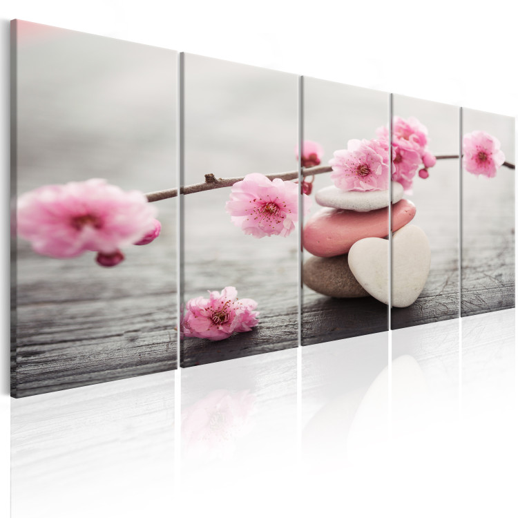 Canvas Tricolor Pebbles (5-piece) - Stone Heart and Cherry Blossoms 105756 additionalImage 2