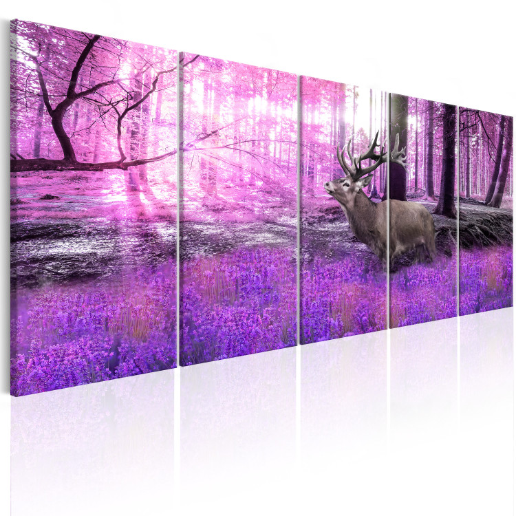 Canvas Lavender Forest (5-piece) - Deer among Trees and Pink Flowers 106556 additionalImage 2