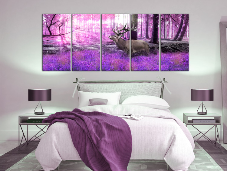Canvas Lavender Forest (5-piece) - Deer among Trees and Pink Flowers 106556 additionalImage 3