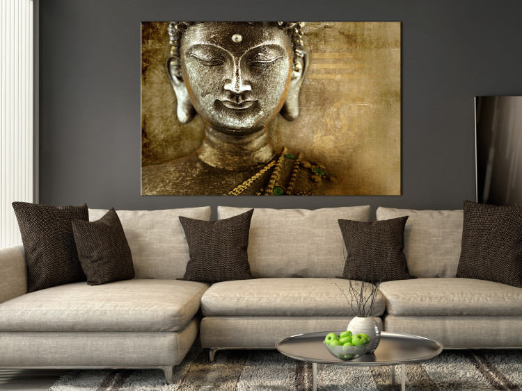 Canvas Print Silence is Golden (1-piece) - Oriental Buddha Sculpture in Bronze 106756 additionalImage 3