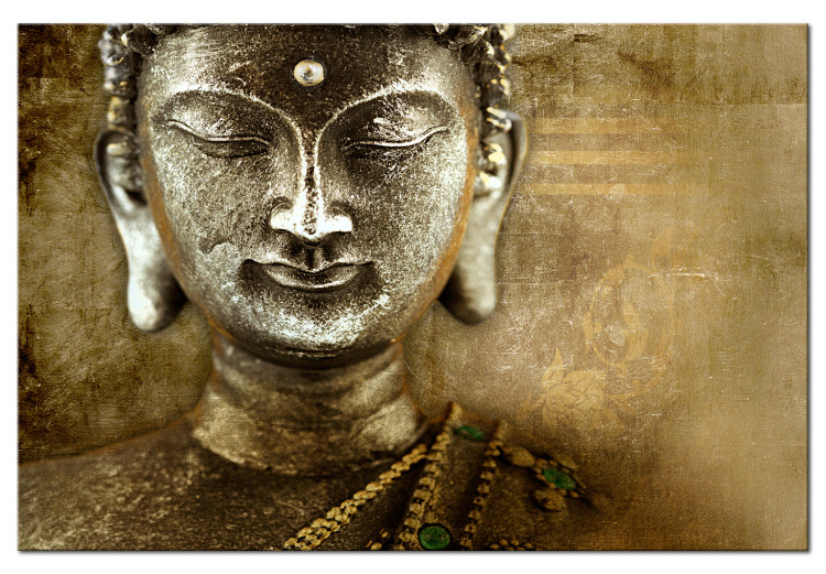 Canvas Print Silence is Golden (1-piece) - Oriental Buddha Sculpture in Bronze 106756
