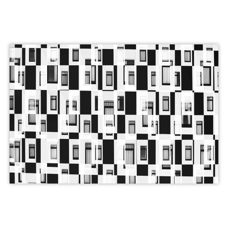 Poster Abstract windows - black and white geometric abstraction in rectangles 115156