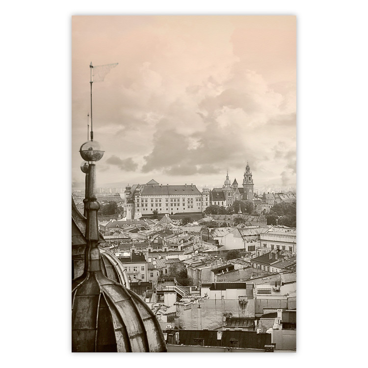 Poster Krakow: Royal Castle - frame of the charming city architecture in sepia 118156