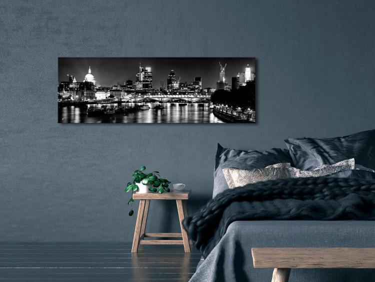 Canvas Art Print London Lights (1 Part) Narrow Black and White 123656 additionalImage 3