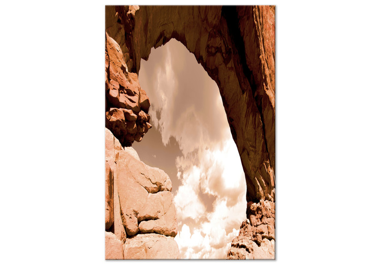 Canvas Art Print Orange rocks - photo in sepia with a rock formation against the sky 123756