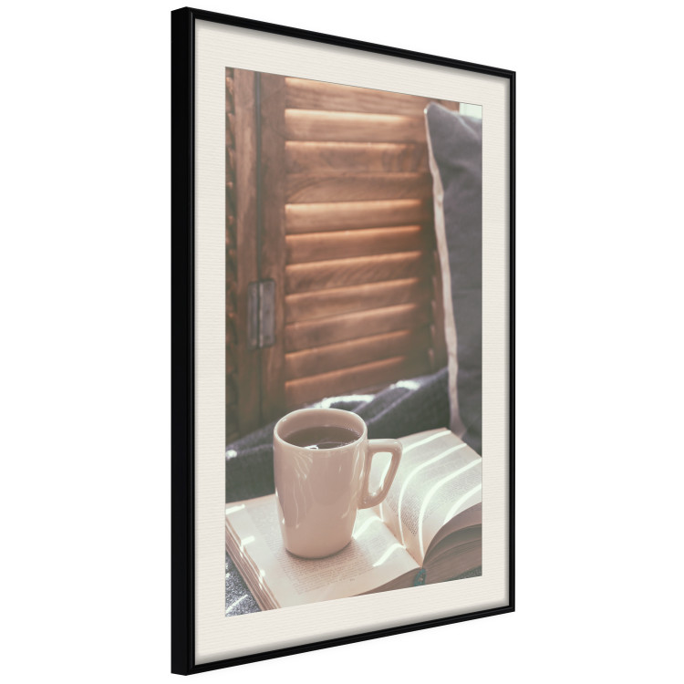 Wall Poster Mug of Memories - open book with tea against wooden doors 124456 additionalImage 3