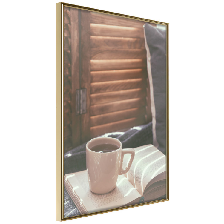 Wall Poster Mug of Memories - open book with tea against wooden doors 124456 additionalImage 14