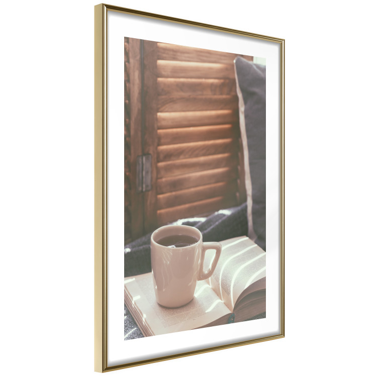 Wall Poster Mug of Memories - open book with tea against wooden doors 124456 additionalImage 8