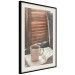 Wall Poster Mug of Memories - open book with tea against wooden doors 124456 additionalThumb 3